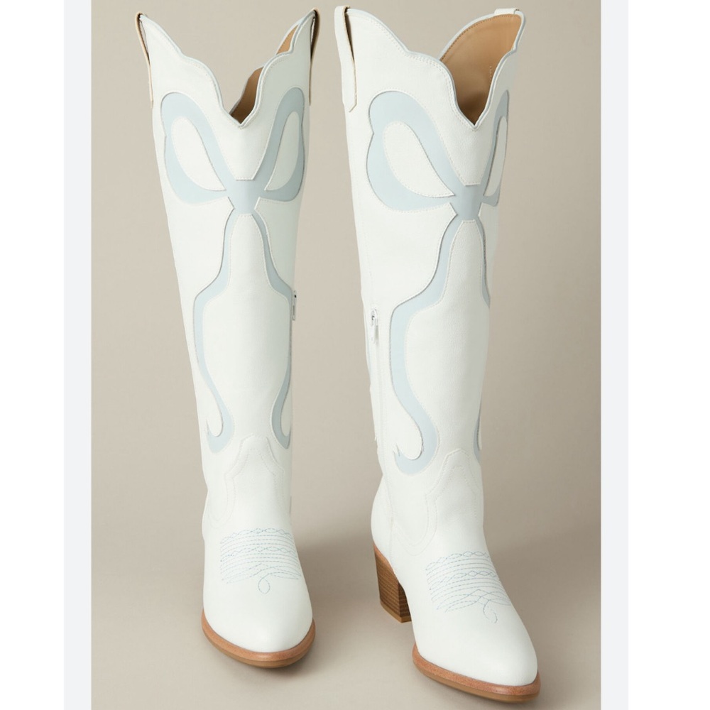 Blue and White Bow Cowboy Boots NWOT